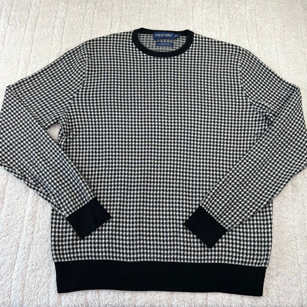 Polo Golf Ralph Lauren Houndstooth Black White Cotton Knit Shirt men's Large